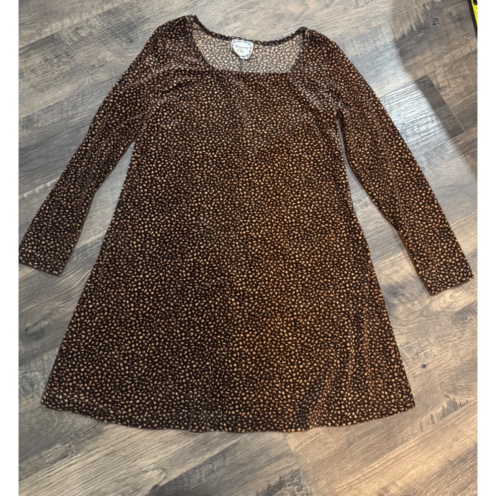 Vintage Dressing Clio Brown Print Long Sleeve Square Neck Dress‎ Medium - Picture 6 of 11